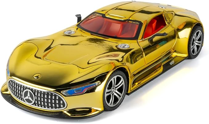 Toy Car Model 1/24 Gloden AMG Vision GT Alloy Collectible Vehicle Pull Back Die-Cast with Lights and Sound