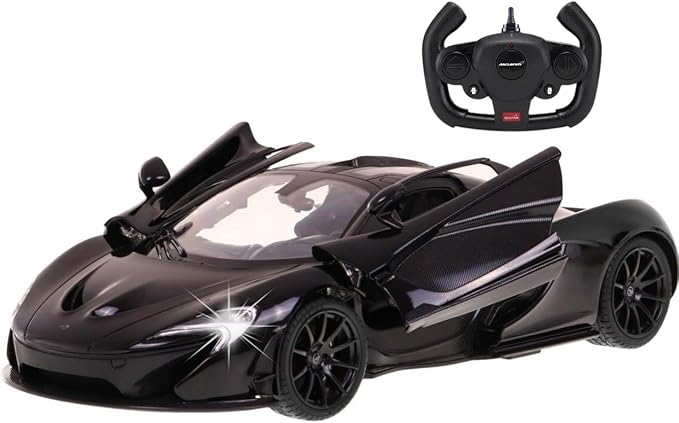 PowerTRC Officially Licensed McLaren P1 1:14 Scale Model Supercar with Functional Lights | Realistic Open Doors & Push Button Features | Sleek Black Design