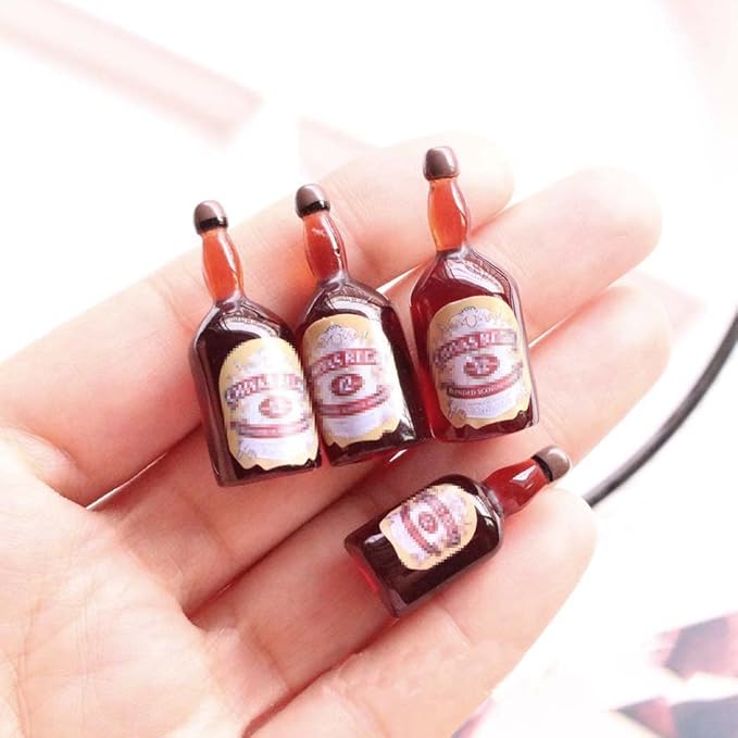 Borsgye 40 PCS Miniature Beer Bottles Mini Wine Drinks Glass Model Mixed Sets Simulation Instant Pretend Model Scene Resin Charms for Handcraft Scrapbook Phone Case Decor - Random 4