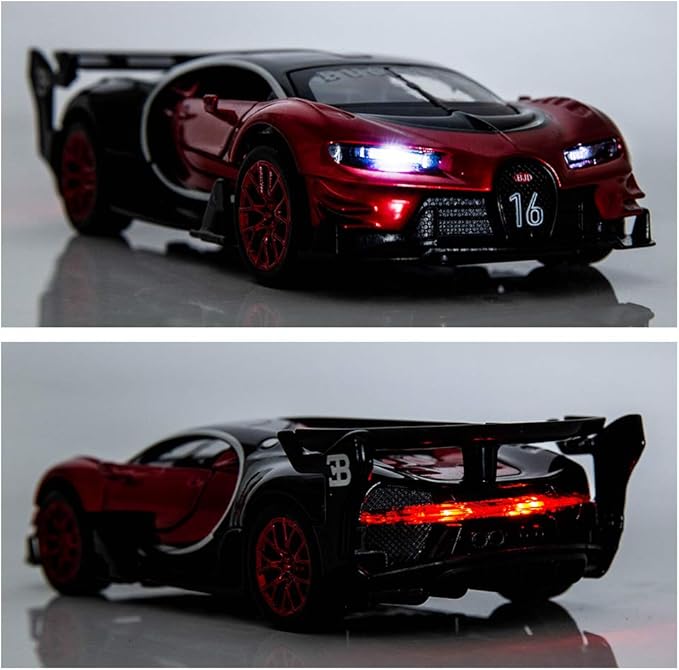 BDTCTK Bugatti Vision GT Supercar 1/32 Zinc Alloy Die Casting Pull Back Car Model Toy Sound and Light for Boy Girl Gift （red）