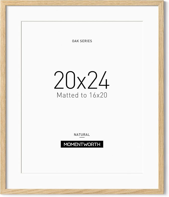 Momentworth Minimalist 20x24 Picture Frame Matted to 16x20, Solid Oak Wood Frame for Horizontal & Vertical Wall Mounting(Single,Oak)