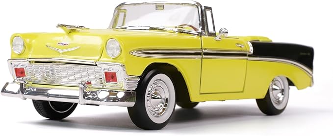 1956 Chevrolet Bel Air Alloy Model Car - 1:18 Scale Classic Lowrider Style Replica with Hydraulic Suspension Display & Custom Wheels - Collector's Edition for Display & Gifting（Yellow）