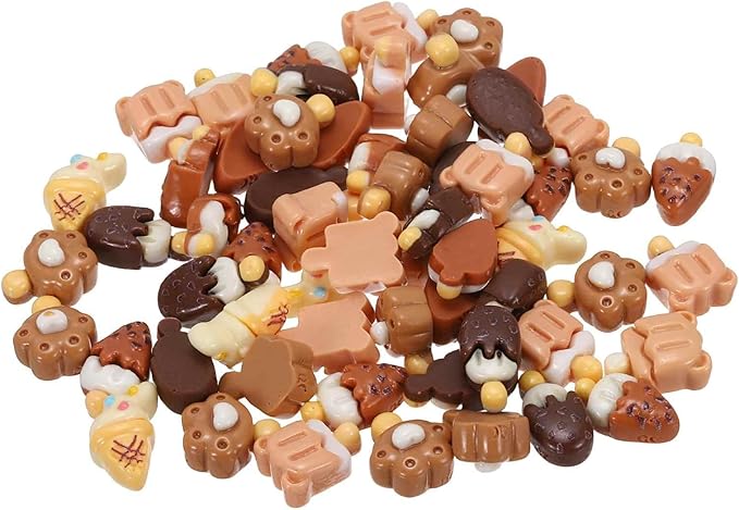 Mini Cute Bear Paw Ice Cream Decor, Miniature Doll Food Crafts for Dollhouse & Landscape & Mini Kitchen & Micro Fairy Garden & DIY Craft Decorations(Chocolate Color, 60pcs)