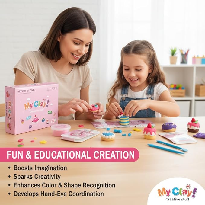 Air Dry Clay Kit for Kids, 12 Dessert Baking Modeling Clay for Kids, DIY Model Magic Clay with Tools and Tutorials, Soft&Non-Sticky, Safe&Non-Toxic Magic Clays,Creatible Art Crafts Toys Gifts