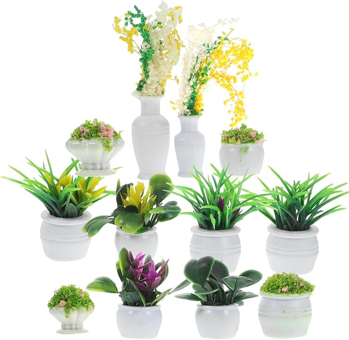 NUOBESTY 13 Pcs Mini Potted Flowers Plants Miniature Dollhouse Plant Models Artificial Tiny Greenery Decorations for Micro Landscape, Bonsai Ornament, Dollhouse Accessories (Random Color)