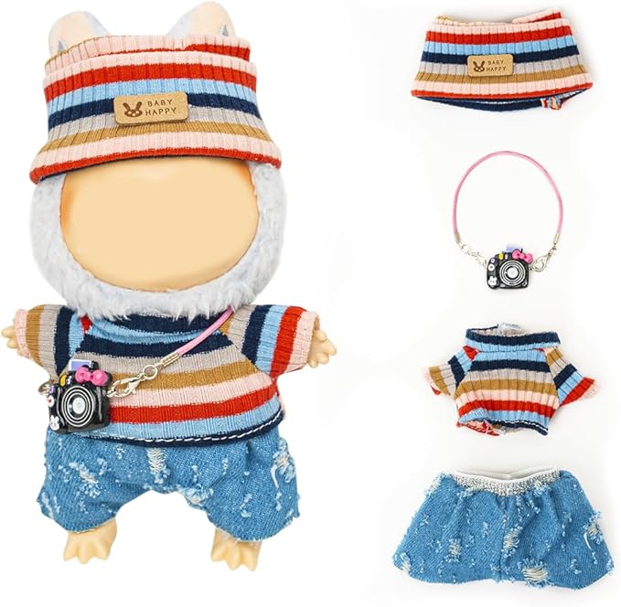 Clothes for Lububu 17cm Dolls(NO Doll) for Lububu Doll Outfits with Accessories Suit for Lububu Cute Stylish Dress Up Set Blue Pants