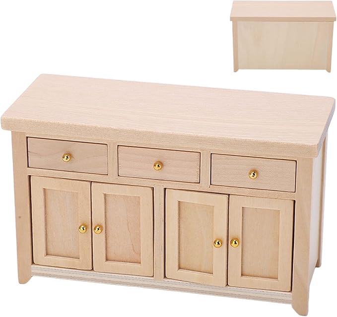 Dollhouse Cabinet 1:12 Scale, Wooden Dollhouse Furniture Living Room Miniature Birch Dollhouse Storage Cabinet Doll House Furniture Toys for Dollhouse Kitchen (Wood)