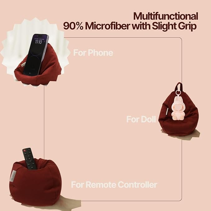 2pcs Cover of Mini Bean Bag Chair Cell Phone Holder (No Filler) Ultra Soft Micro Suede Anti Slip Miniature Bean Bag Couch Burgundy Red