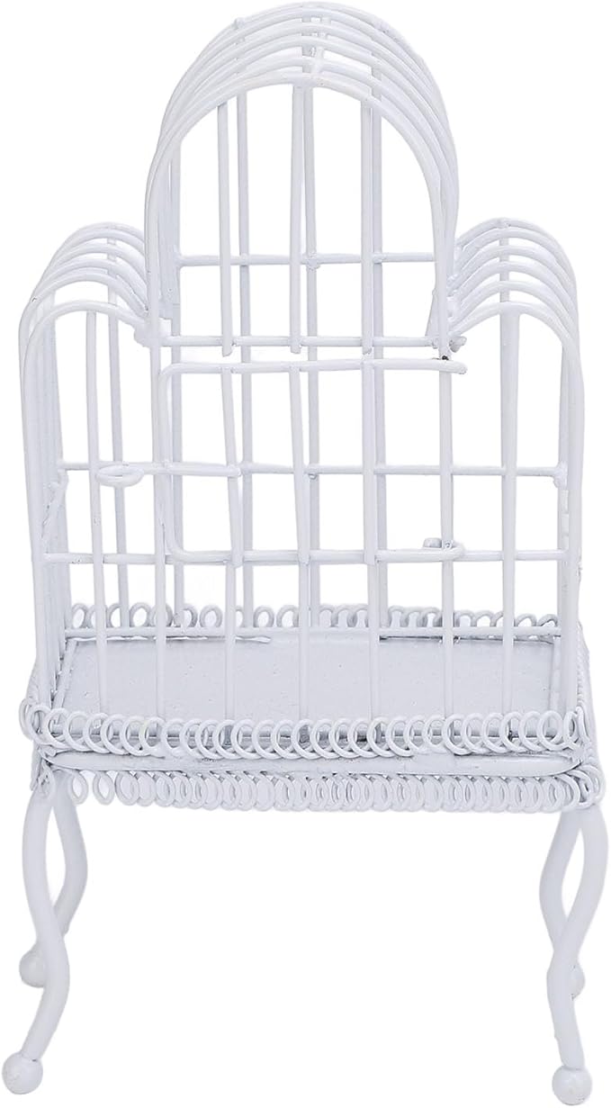 1:12 Scale Dollhouse Bird Cage Metal Miniature Bird Cage Realistic Opening Door Miniature Dollhouse Bird Cage with Fake Grass Bird Sticker (White)