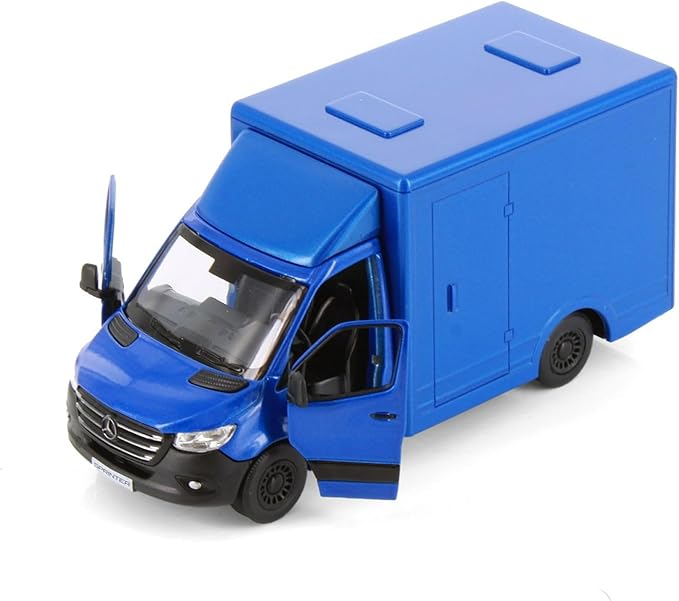 KiNSMART - Mercedes-Benz Sprinter Cargo Van 1:48 O Scale 5" Die Cast Metal Model Toy Van, Pull-Back Action (Blue Box Truck)
