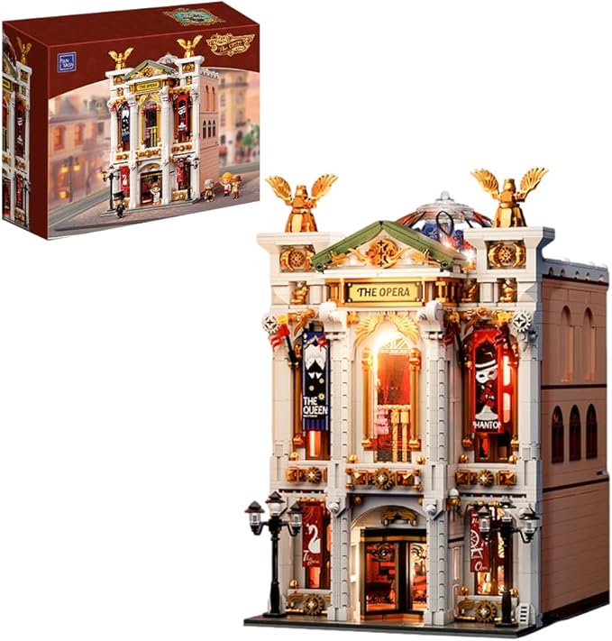 PANTASY Vintage European Grand Theater Building Set-Modular Model with Crystal Chandelier,Transparent Dome&Expandable Street Scenes Retro Theater Architecture for Adults&Home Décor Gift-Light