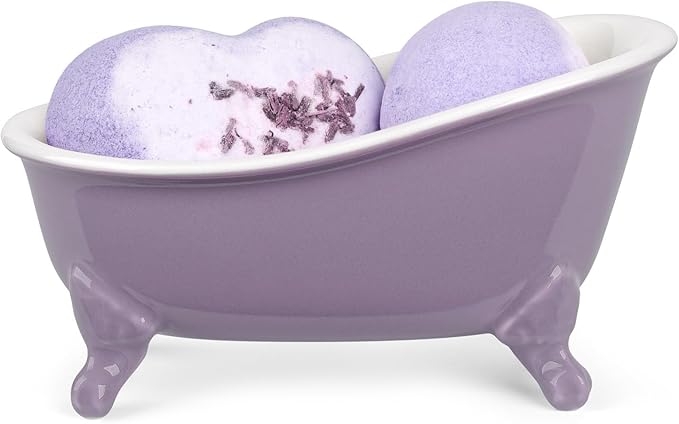NEWHENGS 6.1" Vintage Ceramic Mini Decorative Clawfoot Bathtub Bar Soap Dish, Kitchen Sponge Holder and Shower Tray for Bathroom, 1 Pack (Lavender)