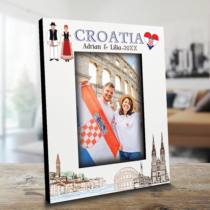 BELLA BUSTA-Personalized Europe Travel Picture Frame– Custom Print Photo Frame with City & Country-Honeymoon, Vacation, Adventure, Favor Keepsake (Croatia (Vertical))