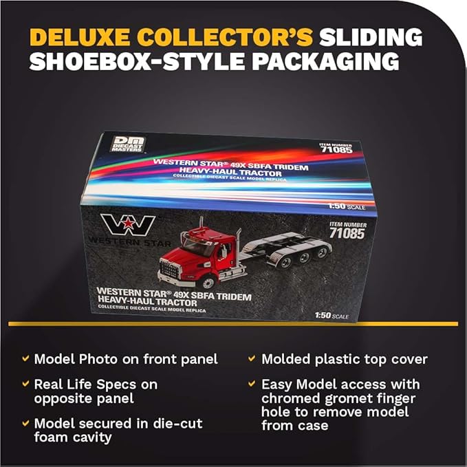 Diecast Masters Western Star 49X SB Tridem Tractor - Viper Red | Opening Hood, Doors with Cab Interior 1:50 Scale Model Semi Trucks 71085
