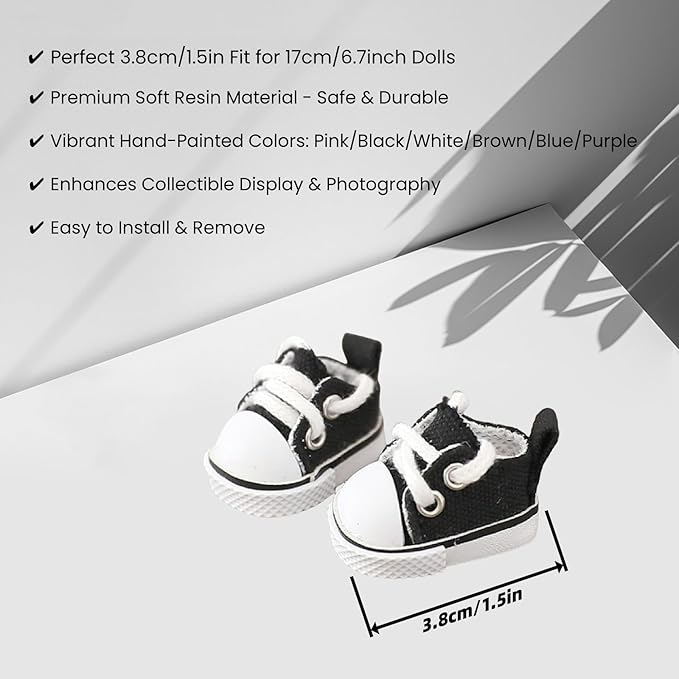 Doll Shoes for Lu bubu 17cm Dolls(No Doll) Accessories, Mini Shoes for Dolls, Cute Canvas Shoes Suitable for 17cm Doll, Dress Up Doll Shoes Replacement Black