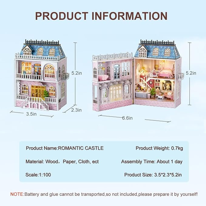 CUTEROOM Wooden Miniature House Kit - DIY Tiny House Making Kit with Furniture, Dollhouse Gift for Women and Girls (Romantic Castle)