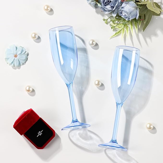 XUWAIDSGN 10 Pcs Reusable Champagne Flutes Plastic Wine Glasses Bulk Vintage Champagne Flutes Mimosa Bar Glasses Stemmed Drinking Cups 5.4OZ for Christmas Birthday Wedding Bride