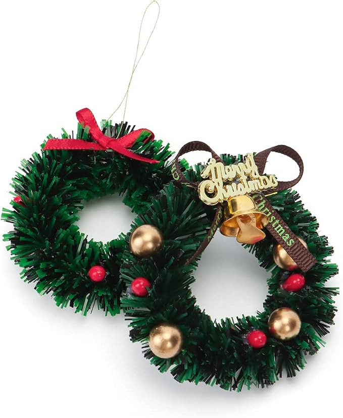 10 Pieces Mini Artificial Christmas Wreaths Ornaments, Dollhouse Miniature Christmas Wreath Doll House Mini Xmas Wreath for Dollhouse Door Windows Christmas Tree Decoration (2 Styles)