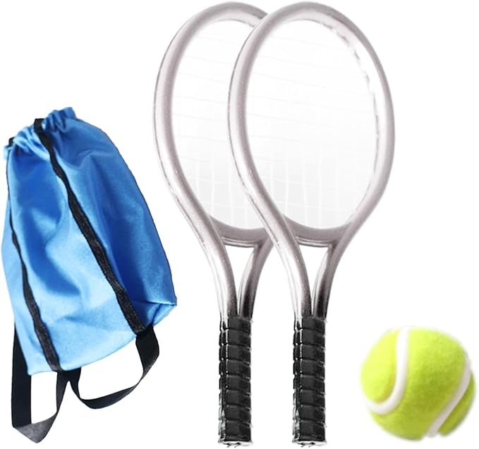 Mini Tennis Racket and Ball Set Mini Tennis Decor Miniature Tennis Kit Adults, Silver