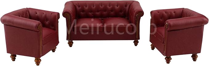 Meirucorp Dollhouse 1/12 Scale Miniature Furniture red Faux Leather Living Room Sofa