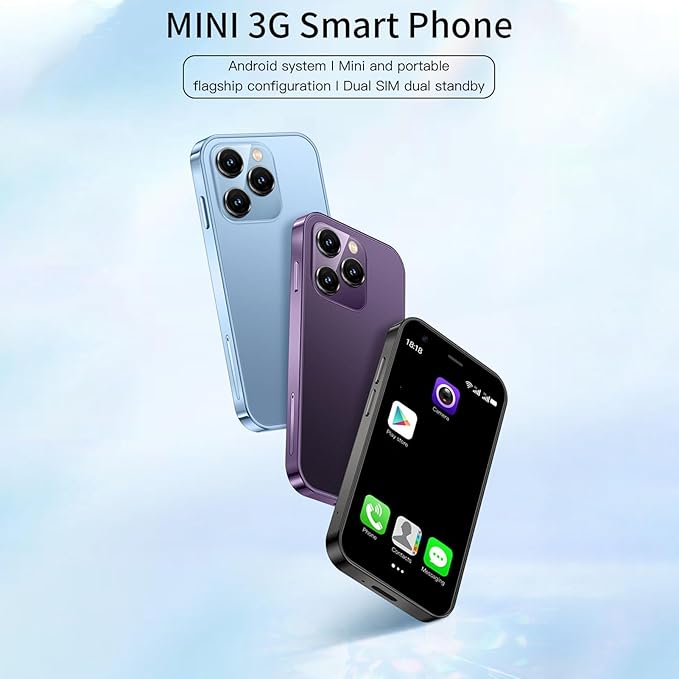 XUMIUZIY Mini Smartphone, Slim Unlocked Cell Phones with 3" HD Screen, 2GB RAM 16GB ROM, Dual Cameras, Dual SIM Card Slot, 3G Network, 1000mAh Battery, 8.1 (Purple)