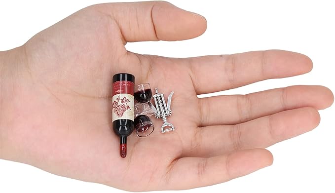Fayelume Mini Wine Bottles Set, 1:12 Scale Doll House Accessories, Miniature Doll Bottles with Bottle Opener, for Dollhouse Fairy Garden Pub Bar Dolls House