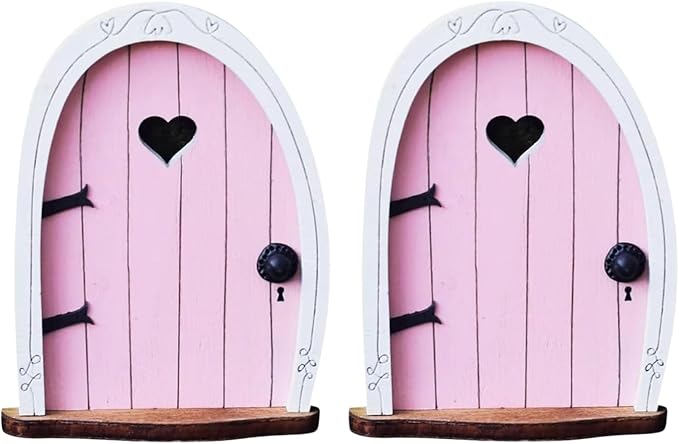 2Pcs Pink Streak Mini Fairy Garden Door for Tree, 3D Miniature Fairy Door for Fairytale Tiny House Doors, Bonsai Terrarium Micro Landscape Decoration Accessories Garden Miniatures, Decorations