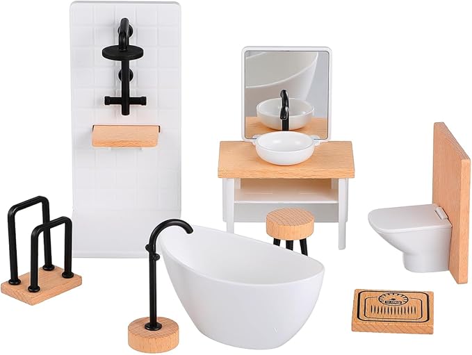 Totority Dollhouse Bathroom Set 1 12 Scale Miniature Furniture with Sink Toilet Bathtub Shower Accessories for Realistic Dollhouse Scene and Kids Playroom Decor