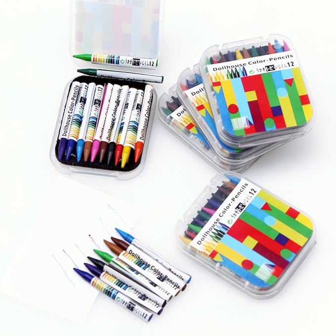 1/12 Scale Accessories Dollhouse Pencil Sets Including 12 Pieces Crayon,Mini School Supplies for Dollhouse Home Miniature Model DIY Decor Doll House Accessories Coloring House Play Set