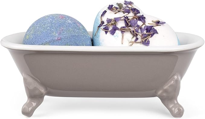 NEWHENGS 6.5" Ceramic Mini Decorative Clawfoot Bathtub Bar Soap Dish, Kitchen Sponge Holder and Shower Tray for Bathroom, 1 Pack(Taupe)