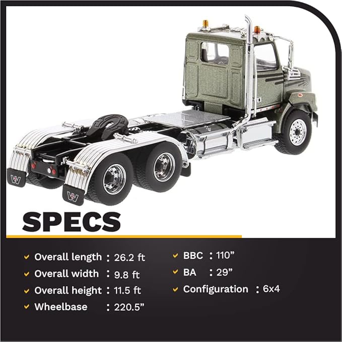 Diecast Masters 1:50 Scale Western Star 4700 SBFA Tandem Day Cab | Transport Series | Metalic Olive Green Model 71038