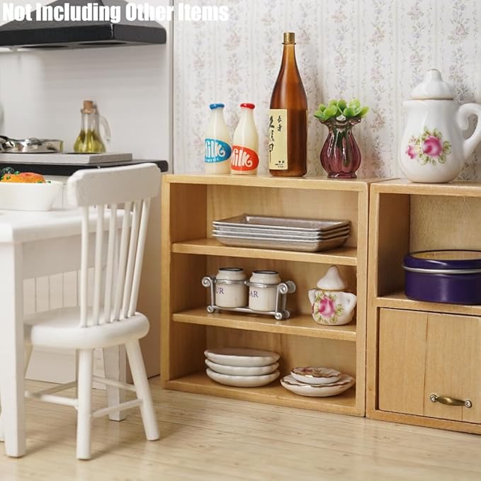 Odoria Dollhouse Bookcase Cabinet Miniature: 1/12 Scale Storage Shelves for Modern Living Room Office - Mini Sideboard Wooden Furniture Natural- Tiny Wall Cube Open Rack Stackable