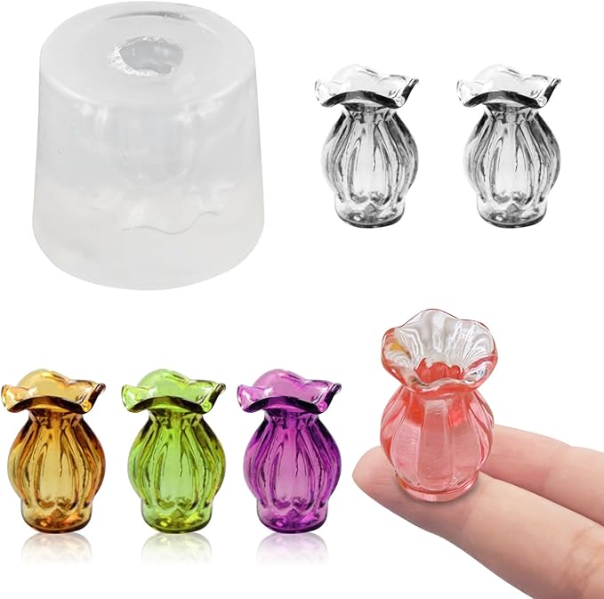 Mini Fancy Vase Resin Silicone Molds 3D Simulation Vase Epoxy Casting Molds for DIY Micro Resin Dollhouse Fairy Garden Miniatures Landscape Tiny Things Decor