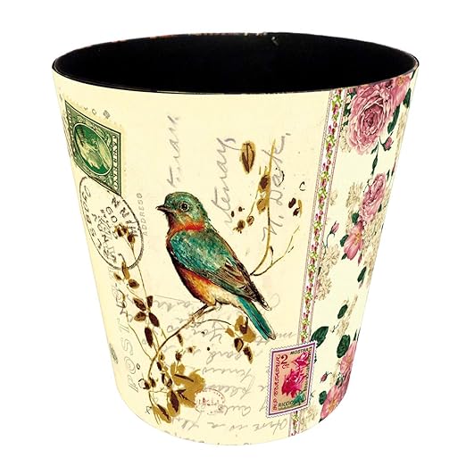 Scakbyer 10L/2.64 Gallon Trash Can, Decorative Waste Basket, PU Leather Waste Paper Basket, Waterproof Garbage Can for Bathroom, Bedroom, Office, Kitchen and Living Room - Colorful Bird