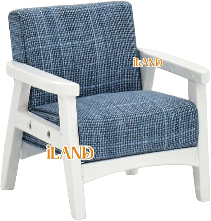 iLAND Dollhouse Couch and Miniature Sofa Set with Mini Houndstooth Cushions, Dollhouse Furniture on 1/12 Scale for Dollhouse Living Room (Sky Blue)
