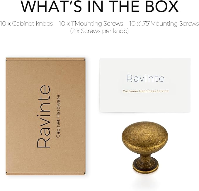Ravinte 10 Pack Antique Brass Round Zinc Cabinet Knobs for Kitchen Bathroom Closet Dresser Cabinets