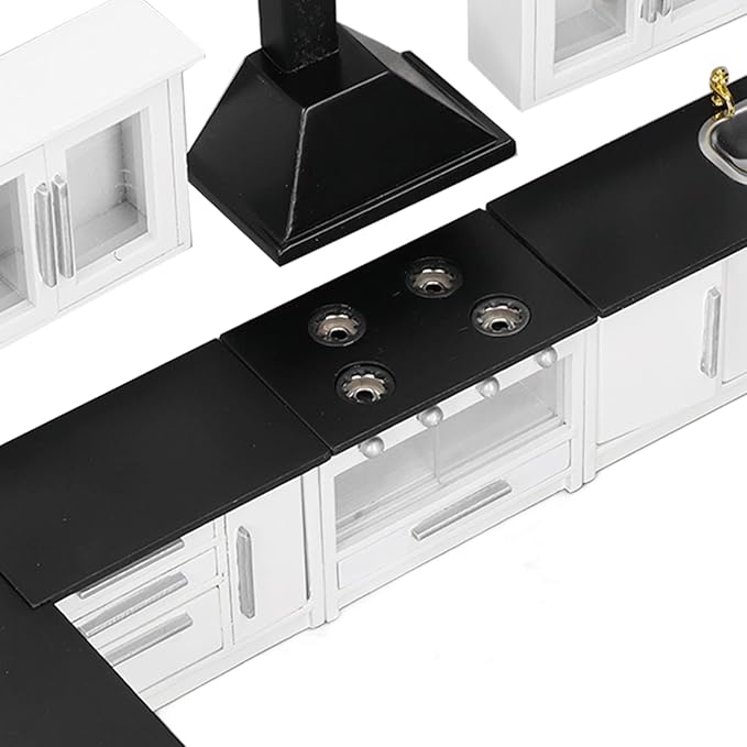 JTLB 7pcs 1:12 Mini Dollhouse Kitchen Cabinet Simulation Life Scene Dollhouse Modern Kitchen Set