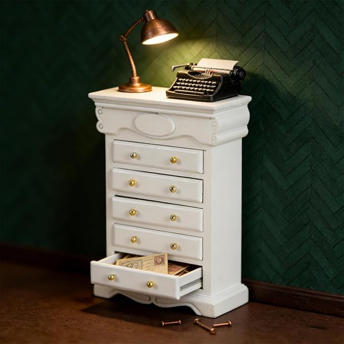 LOGOFUN Dollhouse Furniture Miniature Cabinet Bedside Cabinet Model Vintage Mini House Decoration (White)