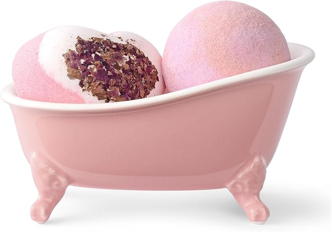 NEWHENGS 6.1" Vintage Ceramic Mini Decorative Clawfoot Bathtub Bar Soap Dish, Kitchen Sponge Holder and Shower Tray for Bathroom, 1 Pack (Rose)