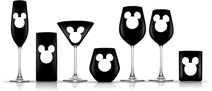 JoyJolt Disney Luxury Mickey Mouse Highball Glasses Set of 2 European Crystal Bar Glasses, Cocktail Glasses. Premium Xmas Disney Stuff, Gifts and Cups. 17oz Black Drinking Glasses, Disney Tumbler