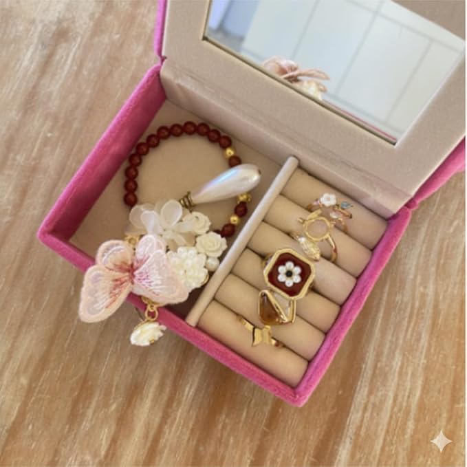 CONCISE 1/6 & 1/12 Scale Miniature Velvet Sofa w/Hidden Jewelry Box for Women 14+ Collectors Ring Earring Necklace Bracelet Trinket Storage - Pink Decor for Display & Dressing Tables