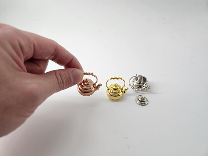 Miniature Set 1:12 Scale Models Dollhouse Accessory Coffee Pot Cup Beverage Bottle Kettle (Alloy Kettle Gold)