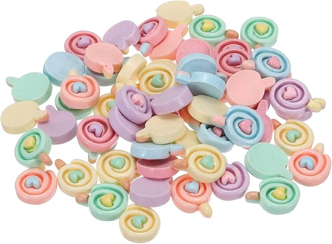 Mini Cute Heart Lollipop Decor, Miniature Doll Food Crafts for Dollhouse & Landscape & Mini Kitchen & Micro Fairy Garden & DIY Craft Decorations(Light Colors, 100pcs)