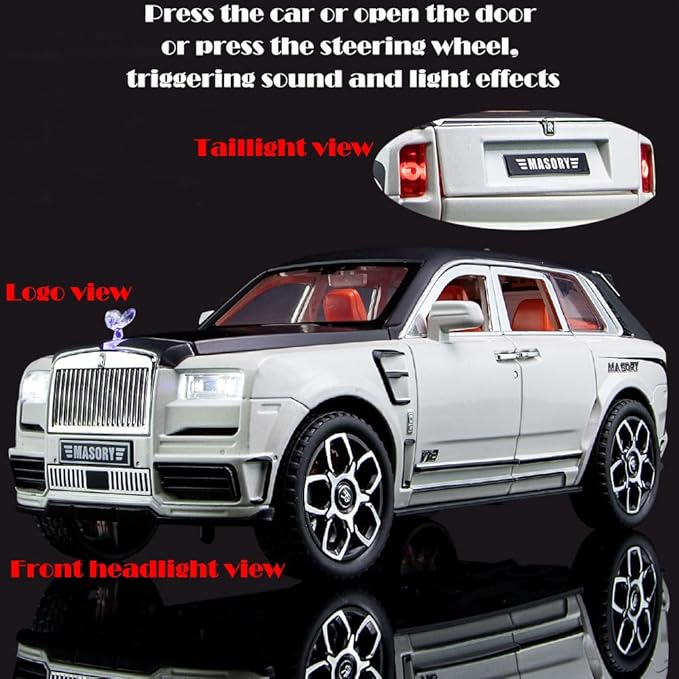 Toy Car Model Rolls-Royce Cullinan 1/24 White Alloy Collectibles Die-cast Vehicles with Sound and Light