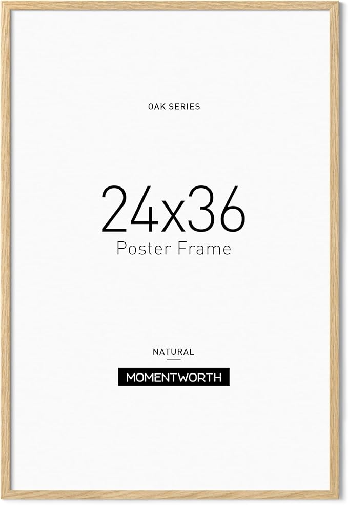 Momentworth Minimalist 24x36 Poster Frame, Solid Oak Wood 24x36 Frame for Wall Mount - Wall Decor for Home, Office & Galley (Single,Oak)