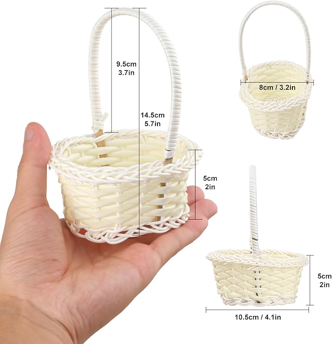 30 PCS White Mini Wicker Baskets with Handles, 4 x 3.15 inch Tiny Woven Storage baskets Small Woven Rattan Baskets with Handle for Picnics, Wedding Deco, Party Favors, Gift, Garden Deco(Oval)