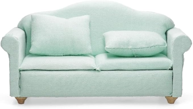 Odoria Dollhouse Couch Loveseat Miniature - 1/12 Scale Upholstered Sofa for Modern Living Room Bedroom - Mini Settee Chaise Lounge Wood Furniture Green