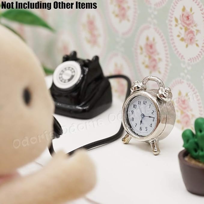 Odoria 1:12 Miniature Alarm Clock Dollhouse Decoration Accessories, Silver