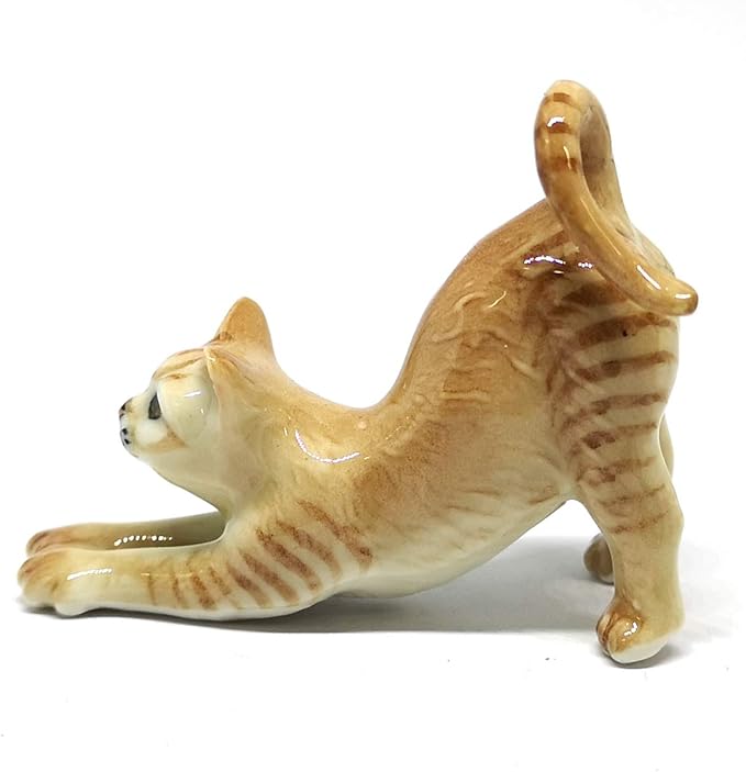 ZOOCRAFT Miniature Collectible Ceramic Brown Cute Cat Figurine Dollhouse Handmade