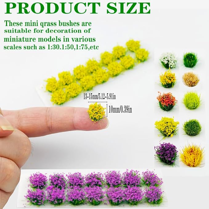 140Pcs DIY Miniature Colorful Flower Cluster Self Adhesive Flower Vegetation Groups Static Grass Tufts for Train Landscape Railroad Scenery Sand Military Layout Model Miniature Bases and Dioramas